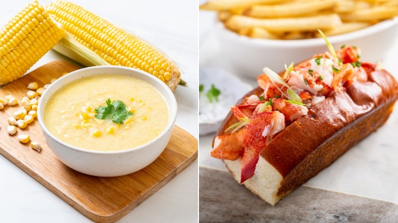 lobster roll and corn chowder