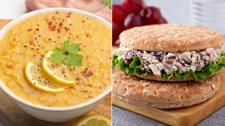 lentil soup and chicken salad