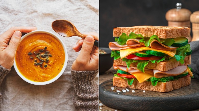 Squash soup and club sandwich