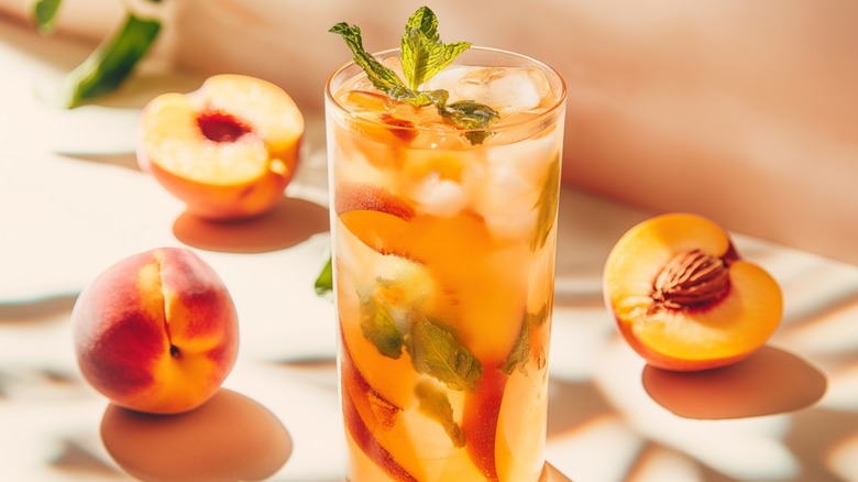 peach tea in glass