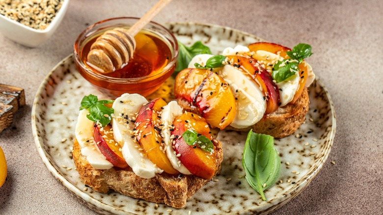 peach Caprese on toast