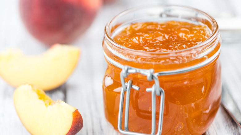 peach jam in jar