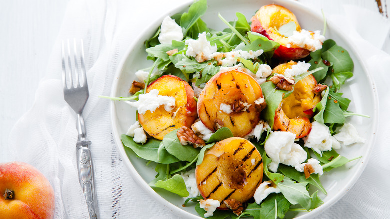 peaches on salad with cheese