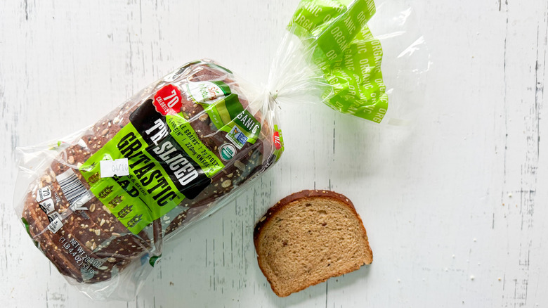 Graintastic bread on white surface