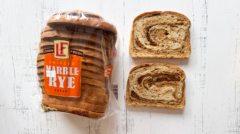 Marbled rye bread on counter