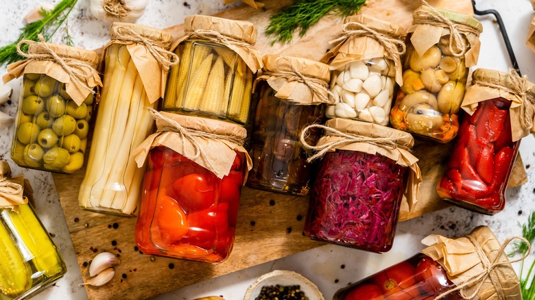 Vegetables preserved in glass jars