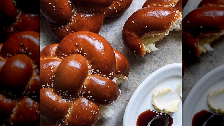 twisted rolls of bread