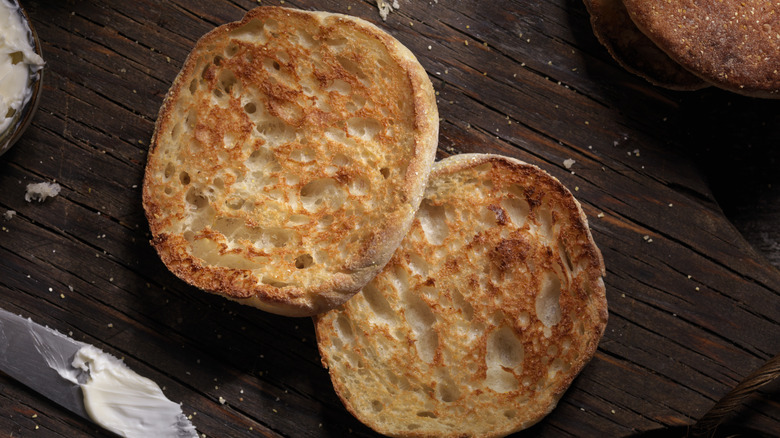 English muffin toasted on board