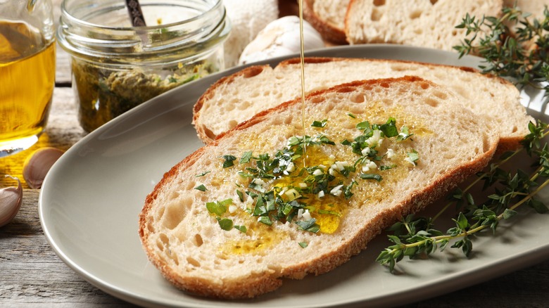 Garlic bread on plate