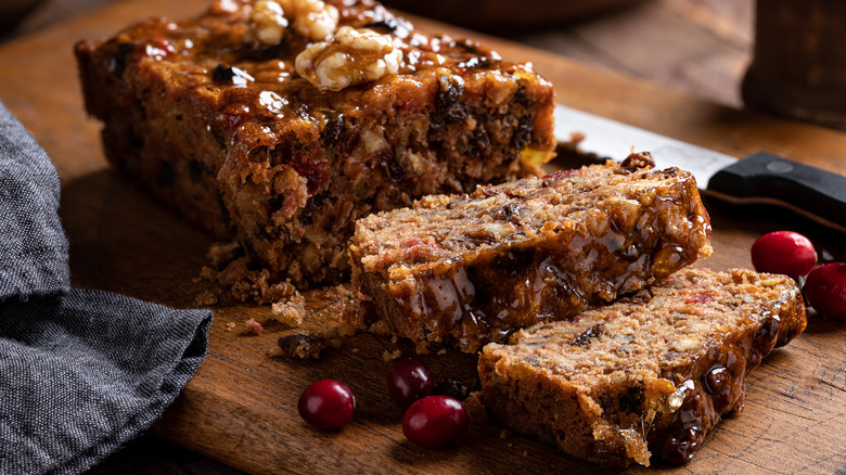 Sliced fruitcake loaf