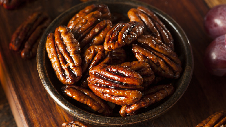 Bowl of candied pecans