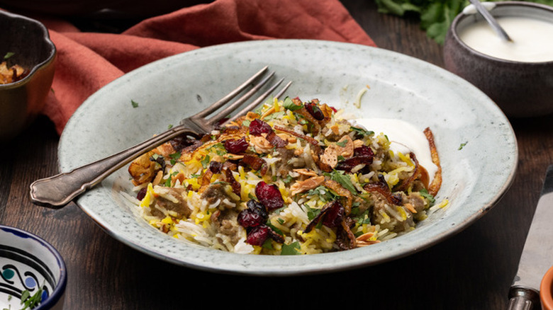 lamb biryani in bowl