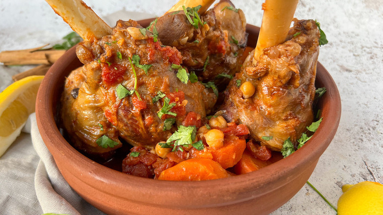 Moroccan lamb shanks in bowl