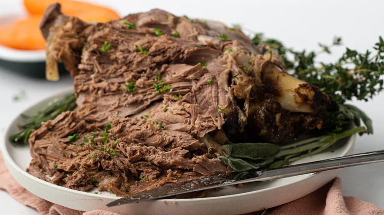 carved lamb on plate