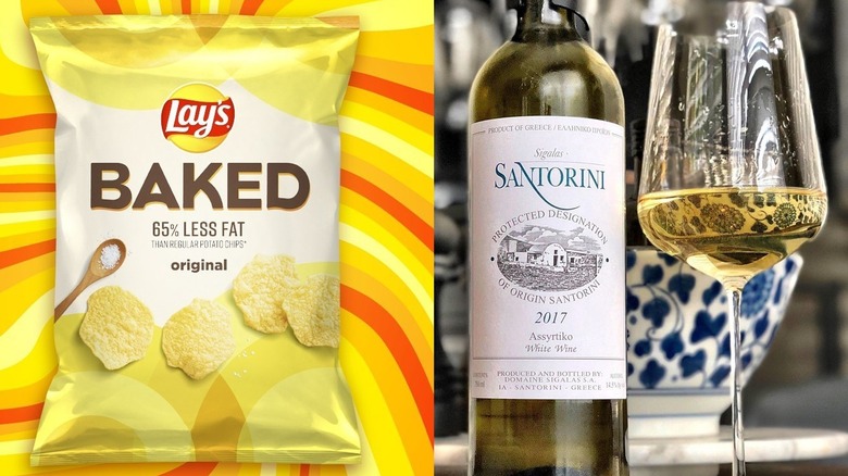 baked potato chips with assyrtiko