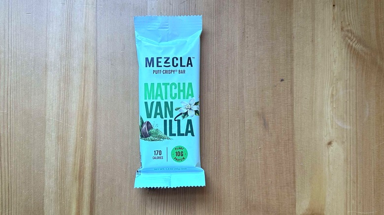 Mezcla protein bar on wooden table