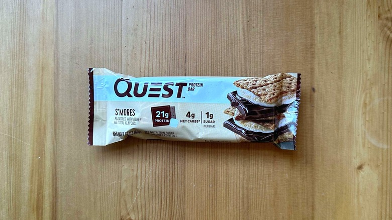 Quest protein bar on wooden table