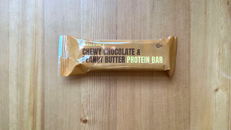 Trader Joe's protein bar on wooden table