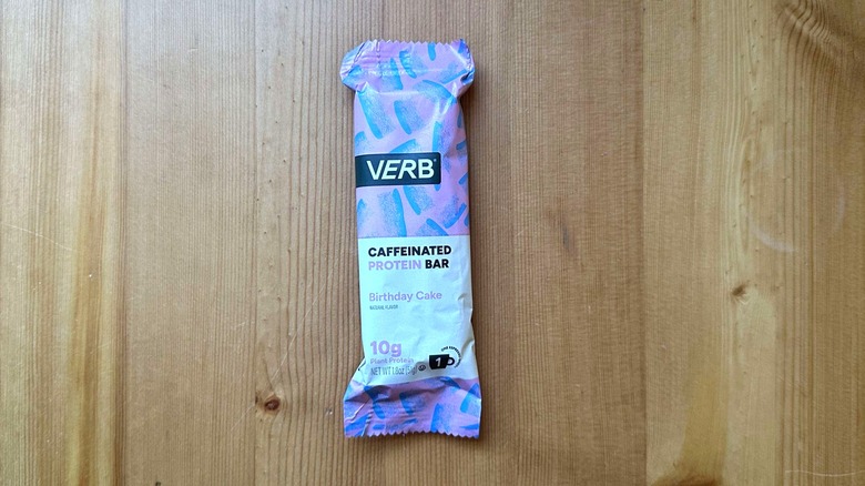 Verb caffeinated protein bar on wooden table