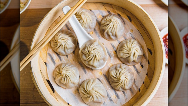 Soup dumplings in basket