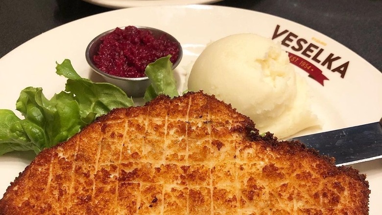 Chicken schnitzel and mashed potatoes