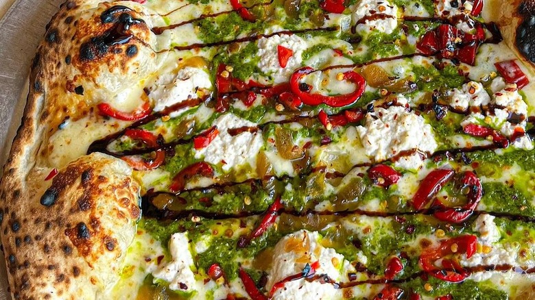 Pesto chile ricotta pizza