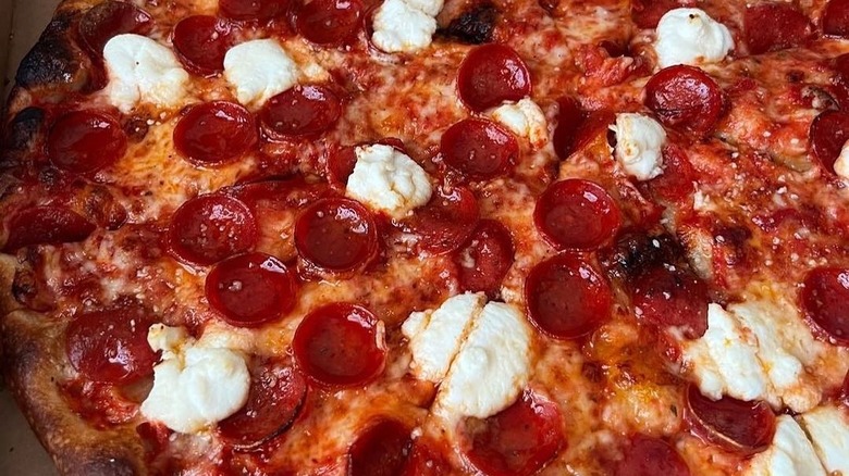 Pepperoni pizza with ricotta