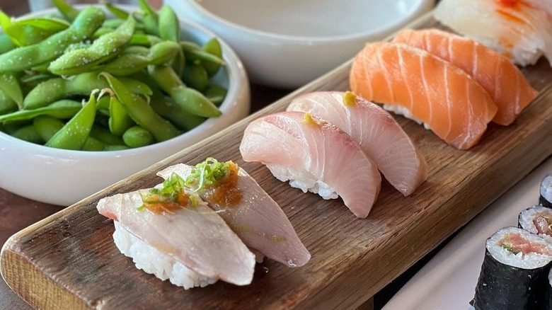 Domo's edamame, nigiri, and roll