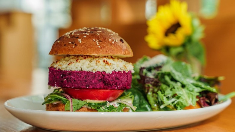 Beet and walnut veggie burger