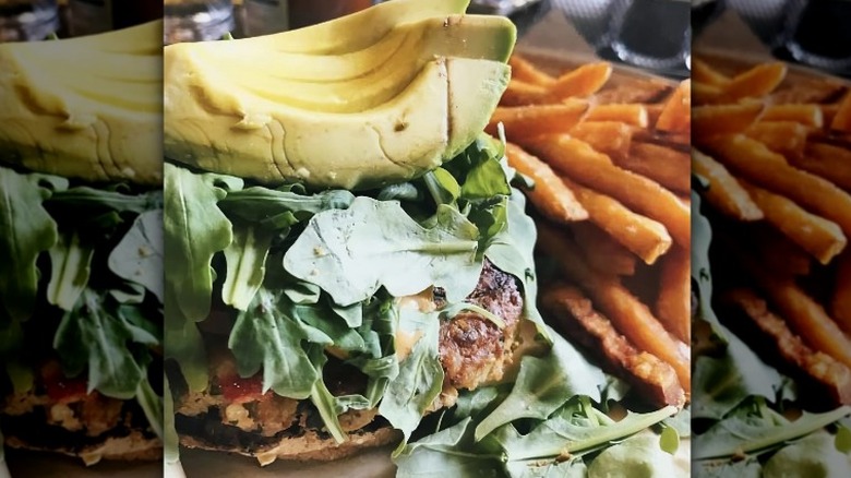 Veggie burger with greens