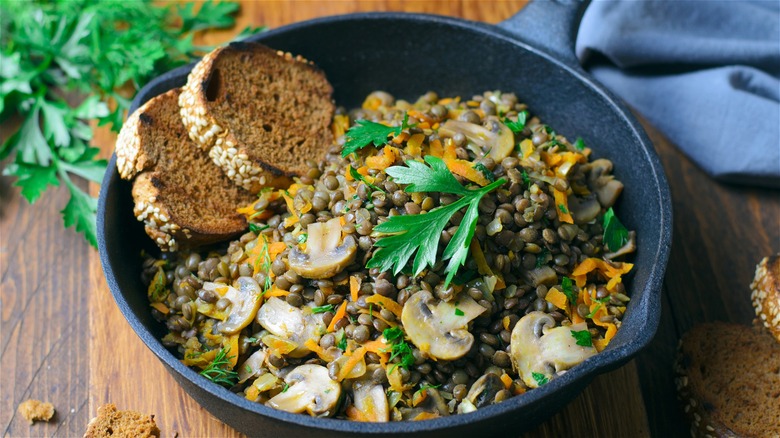 Lentils in a skillet