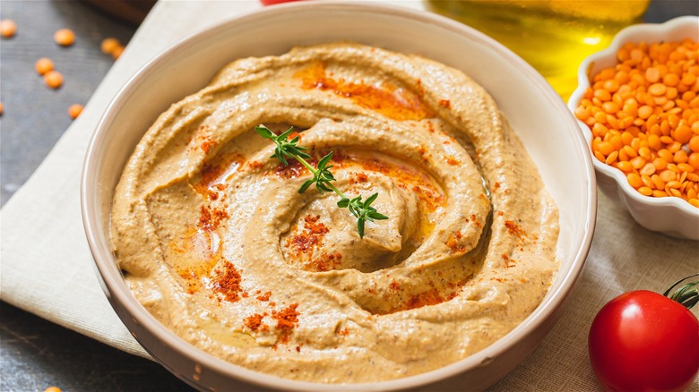 Bowl of lentil hummus