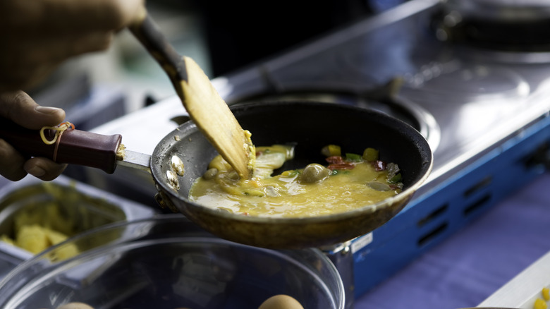 eggs cooking in pan 