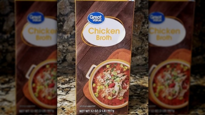 Box of Great Value Chicken Broth