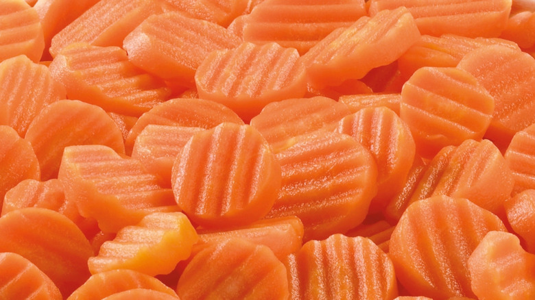 Canned crinkle cut sliced carrots closeup