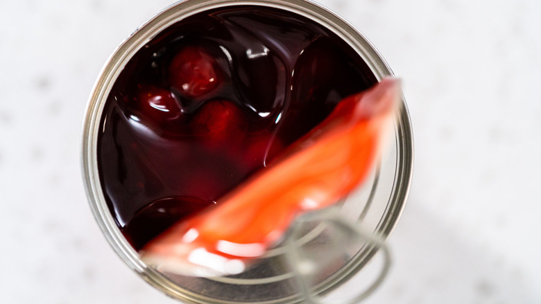 Opened a metal can with cherry pie filling on the counter