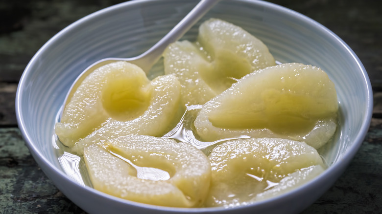 Canned pear halves in syrup