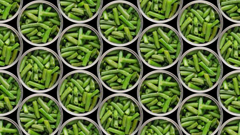 flat view canned green beans