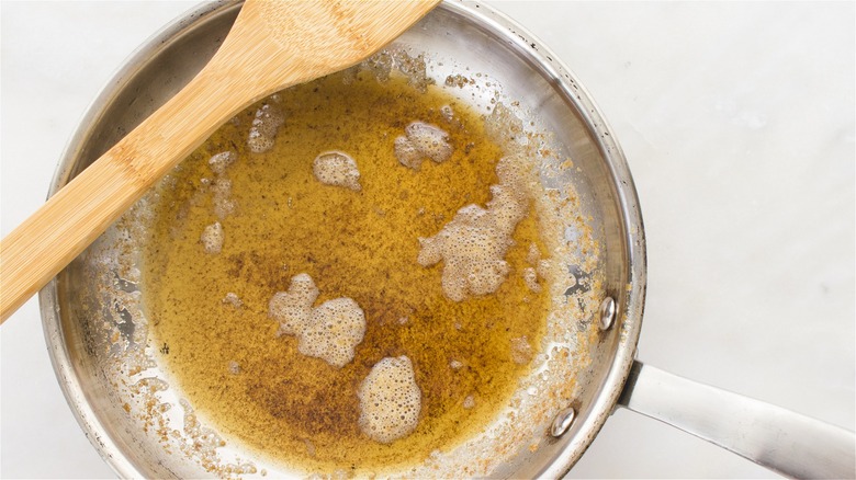 Browned butter in a skillet