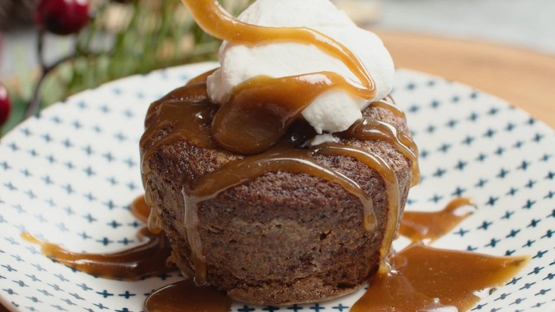 sticky toffee bread pudding on plate