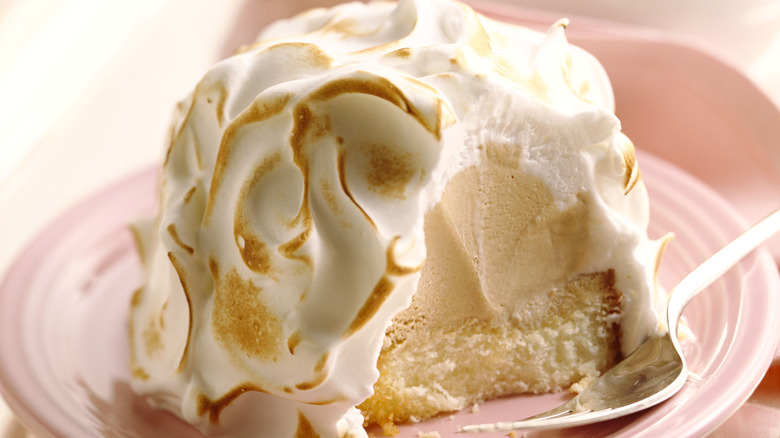 individual baked alaska on plate with fork