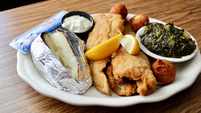 PoFolks catfish platter with hush puppies