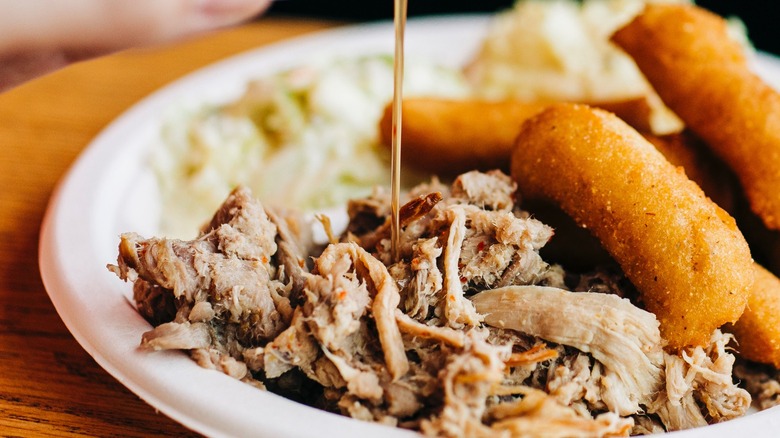 Smithfield's Chicken 'N Bar-B-Q pulled pork and hush puppies