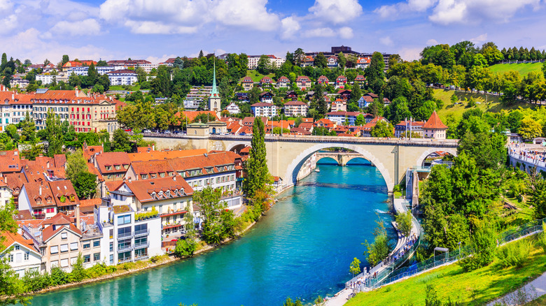 City with bridge over canal