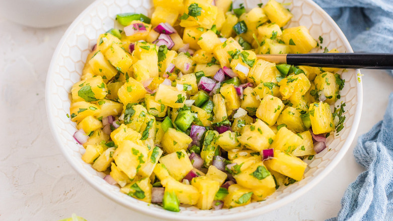 Bright yellow pineapple salsa