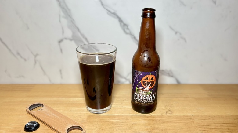 open bottle of Elysian's Punkuccino Coffee Pumpkin Ale