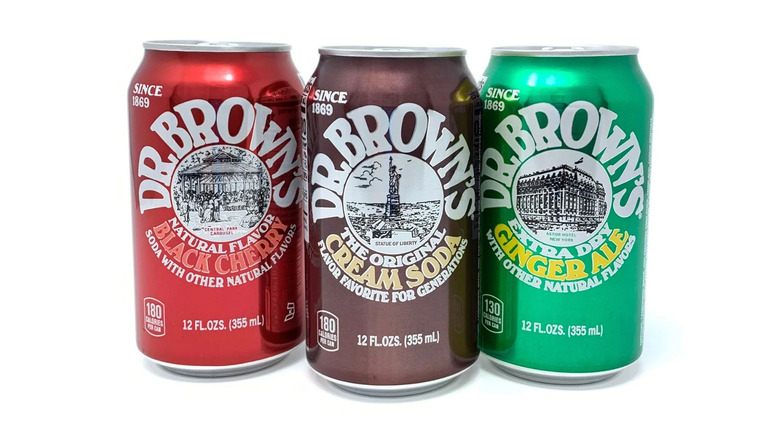 Three cans of Dr. Brown's soda