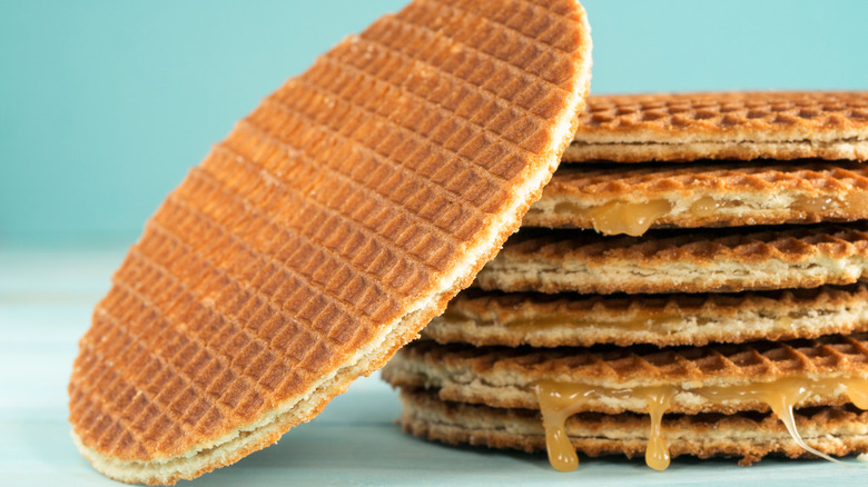 Stroopwafels on blue background