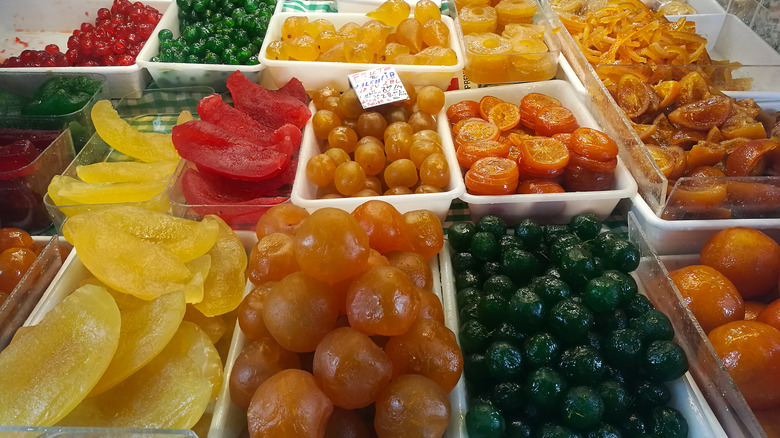 Various dried fruit displayed