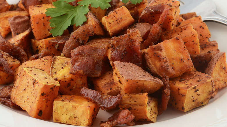Sweet potatoes mixed with bacon